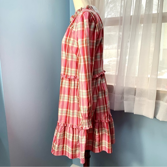 NWT J. Crew Plaid Mini Dress with Ruffle Trim in Sweet Briar Marine Salt Pink - Picture 4 of 8